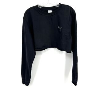 Puma Solid Black Cotton Blend Long Sleeve Cropped  Under Bust Sweatshirt Size XL